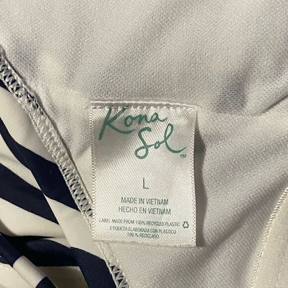 Kona Sol Navy + White Stripe V Neck Side Cinch One Piece Swimsuit Large - Picture 8 of 9